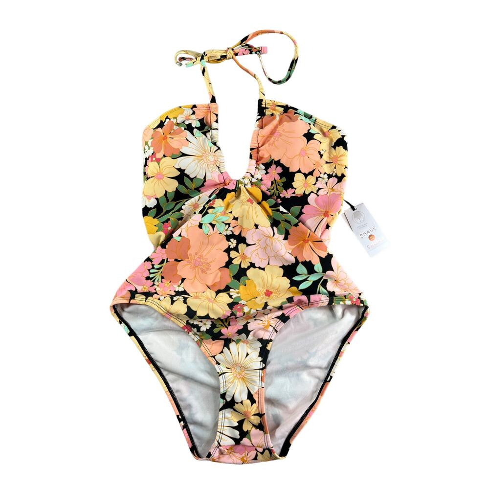 Shade & Shore Swimsuit Womens Small Multicolor Floral Halter Medium Coverage NWT